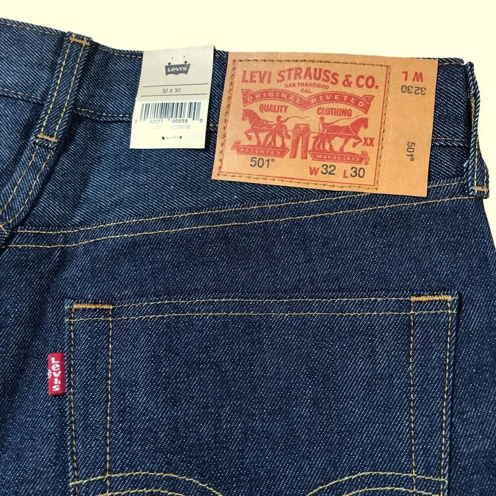 NEW Levi's 501 Original Shrink to Fit Jeans Blue Button Fly Straight Mens 32x30